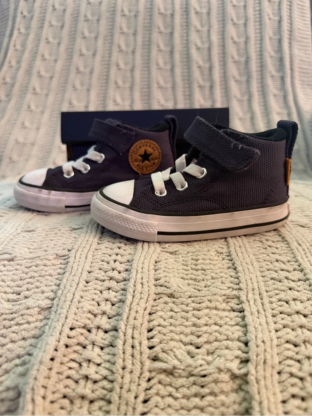 Converse Kids Navy Canvas High-Top Sneakers with Tan Patch